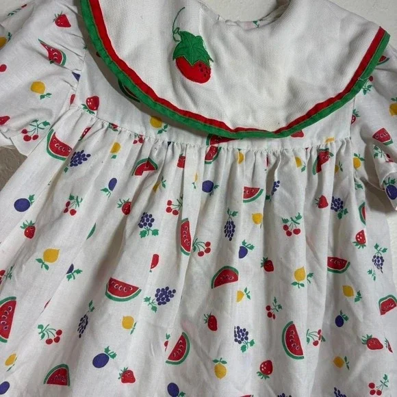 Vintage Youth Girls Size 4-5 Fruit Dress Top Smock A-Line Handmade Sunday Best - Picture 2 of 6